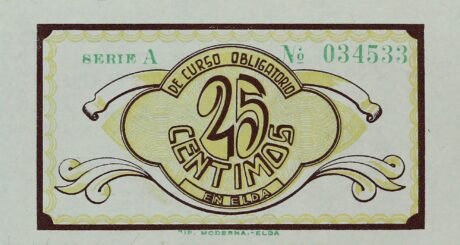 Реверс банкноты 25 centymów Elda (Hiszpania) 1937