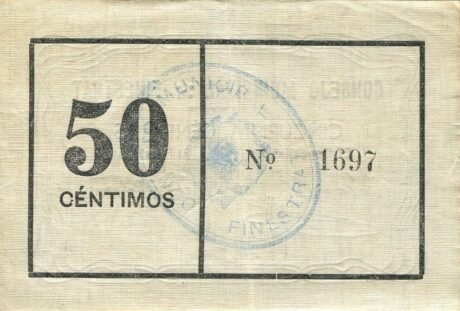 Реверс банкноты 50 сантимов Финестрат (Испания)