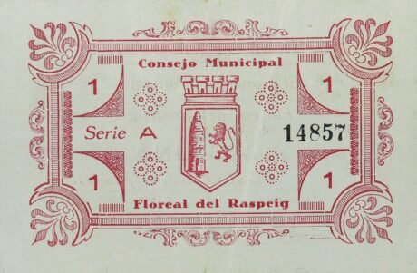 Реверс банкноты 1 Песета Флореаль дель Распейг (Испания) 1937 года