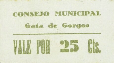 Аверс банкноты 25 centymów Gata de Gorgos (Hiszpania)