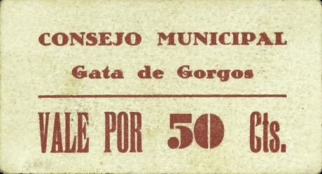 Аверс банкноты 50 centymów Gata de Gorgos (Hiszpania)