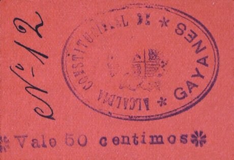 Аверс банкноты 50 centymów Gayanes (Hiszpania)