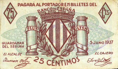 Аверс банкноты 25 centów Guardamar del Segura (Hiszpania) 1937