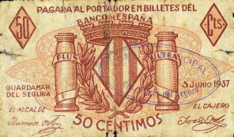 Аверс банкноты 50 centymów Guardamar del Segura (Hiszpania) 1937