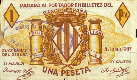 Аверс банкноты 1 peseta Guardamar del Segura (Hiszpania) 1937
