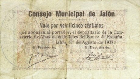Аверс банкноты 25 centymów Jalon (Hiszpania) 1937
