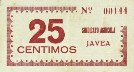 Реверс банкноты 25 сантимов Хавеа (Испания) 1937 года