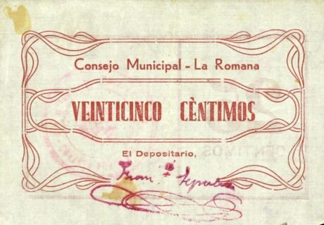 Аверс банкноты 25 сантимов Ла Романа (Испания)