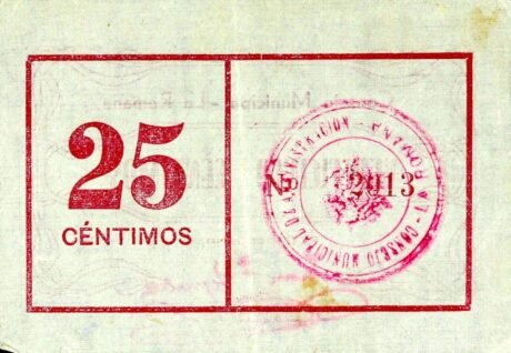 Реверс банкноты 25 сантимов Ла Романа (Испания)