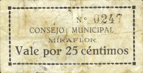 Аверс банкноты 25 centymów Miraflor (Hiszpania)