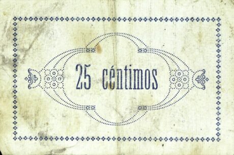 Реверс банкноты 25 centymów Ondara (Hiszpania) 1937