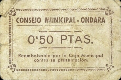 Аверс банкноты 0,50 песетас Ондара (Испания)