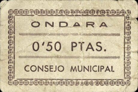 Реверс банкноты 0,50 песетас Ондара (Испания)