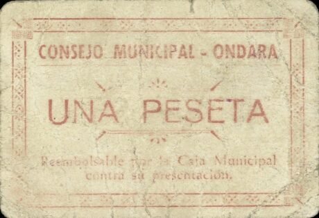 Аверс банкноты 1 peseta Ondara (Spain)