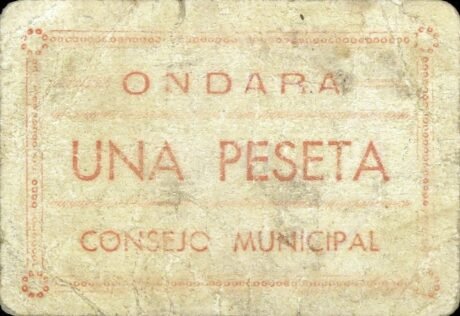 Реверс банкноты 1 peseta Ondara (Spain)