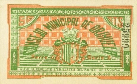 Реверс банкноты 50 centymów Orihuela (Hiszpania) 1937