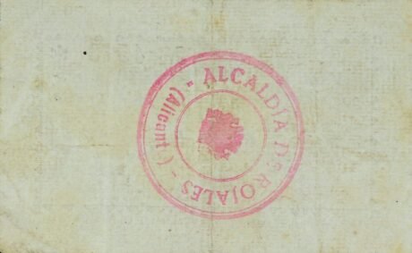 Реверс банкноты 1 peseta Rojales (Spain) 1937