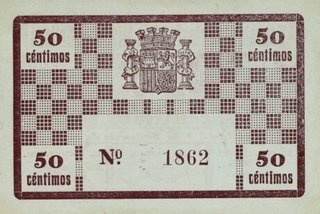 Реверс банкноты 50 centymów San Miguel de Salinas (Hiszpania) 1937