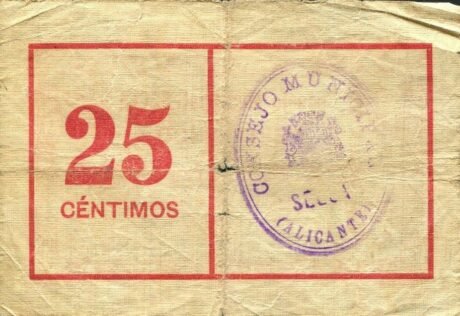 Реверс банкноты 25 centymów Sella (Hiszpania)