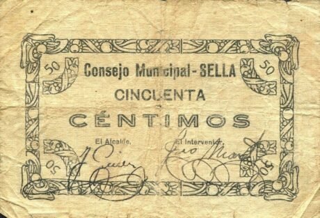 Аверс банкноты 50 centymów Sella (Hiszpania)