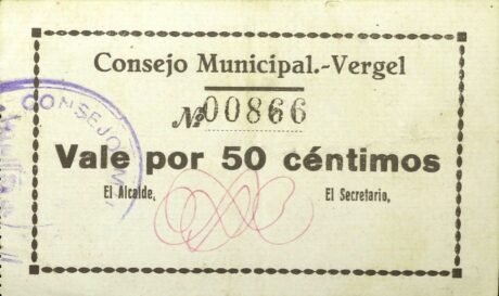 Аверс банкноты 50 centymów Vergel (Hiszpania)