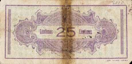 Реверс банкноты 25 centymów Abla (Hiszpania) 1937