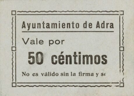 Аверс банкноты 50 centymów Adra (Hiszpania)