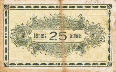 Реверс банкноты 25 centymów Albanches (Hiszpania) 1937