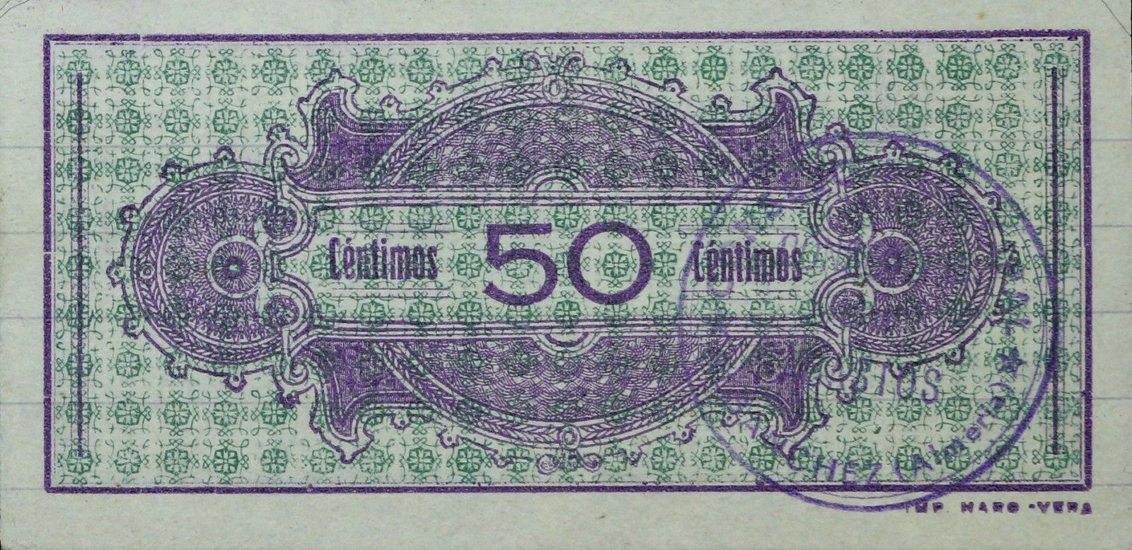 Реверс банкноты 50 сантимов Альбанчес (Испания) 1937 года