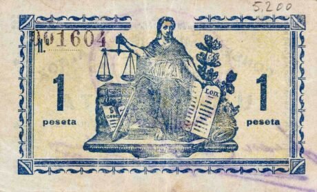 Реверс банкноты 1 песета Альбокс (Испания) 1937 года