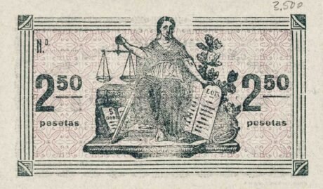 Реверс банкноты 2,50 песеты Альбокс (Испания) 1937 года