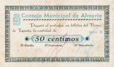 Аверс банкноты 50 сантимов Альмерия (Испания)