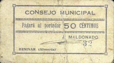 Аверс банкноты 50 centymów Beninar (Hiszpania)