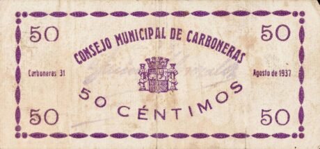Аверс банкноты 50 сантимов карбонерас (Испания) 1937 года