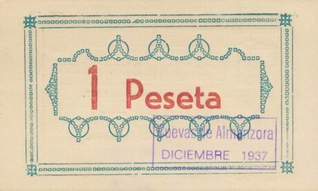 Реверс банкноты 1 peseta Cuevas del Almanzora (Hiszpania) 1937
