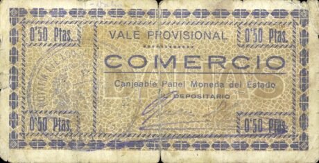 Аверс банкноты 0,50 песетас Далиас (Испания)