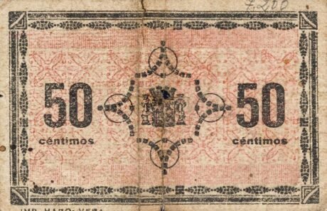 Реверс банкноты 50 centymów Dona Maria Ocaña (Hiszpania) 1937