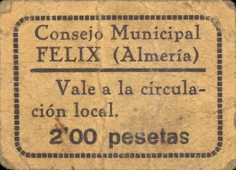 Аверс банкноты 2 pesetas Felix (Spain)
