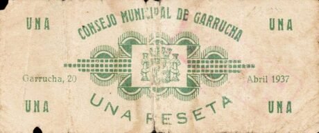 Аверс банкноты 1 песета Гарруча (Испания) 1937 года