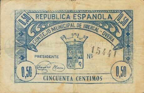 Аверс банкноты 50 centymów Huercal Overa (Hiszpania) 1937