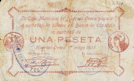 Реверс банкноты 1 Peseta Huercal-Overa (Hiszpania) 1937