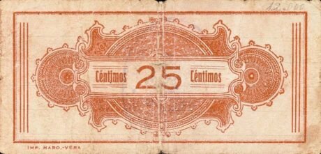 Реверс банкноты 25 centymów Los Gallardos (Hiszpania) 1937