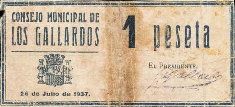 Аверс банкноты 1 peseta Los Gallardos (Hiszpania) 1937