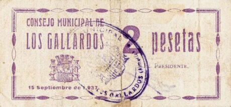 Аверс банкноты 2 pesety Los Gallardos (Hiszpania) 1937