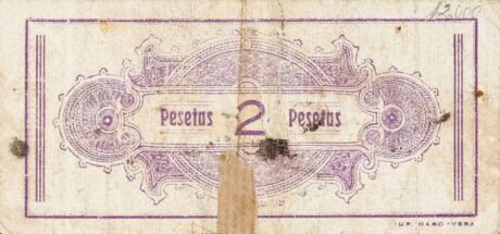 Реверс банкноты 2 pesety Los Gallardos (Hiszpania) 1937