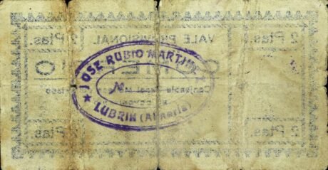 Реверс банкноты 2 песеты Любрин (Испания)