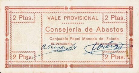 Аверс банкноты 2 песеты Любрин (Испания)