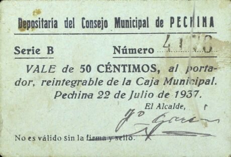 Аверс банкноты 50 centymów Pechina (Hiszpania) 1937