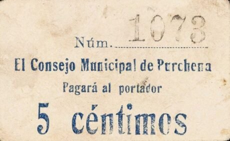 Аверс банкноты 5 сантимов Пурчена (Испания)