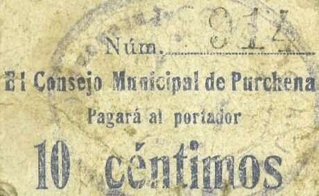 Аверс банкноты 10 сантимов Пурчена (Испания)